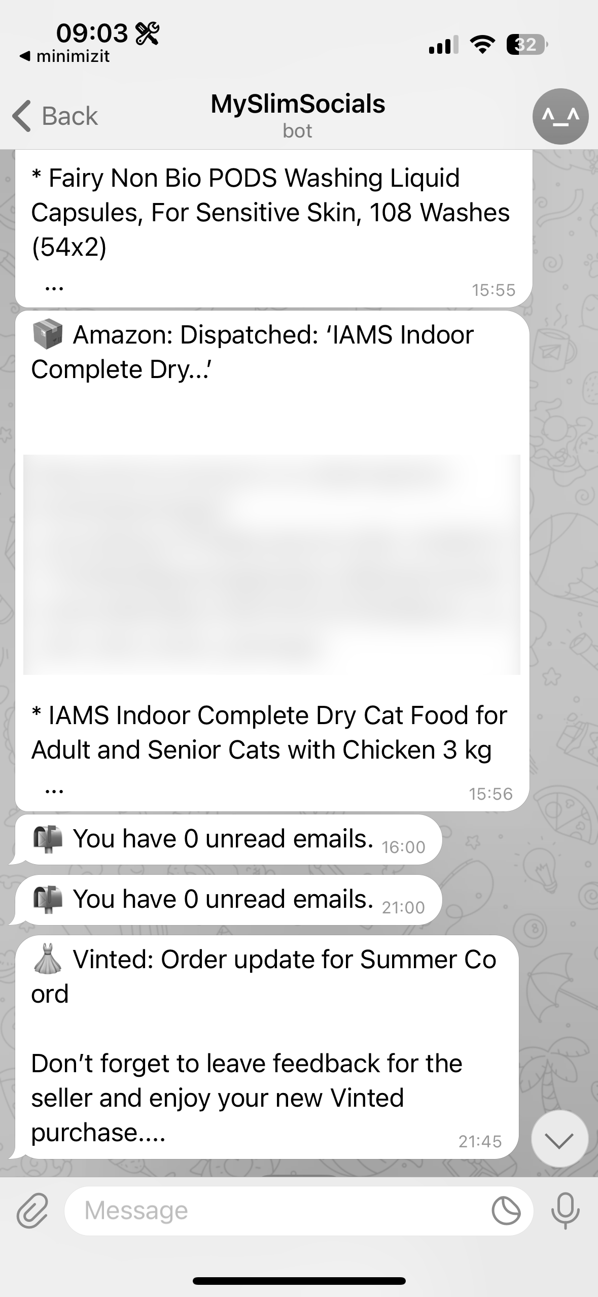 Example of Telegram notifications from bot